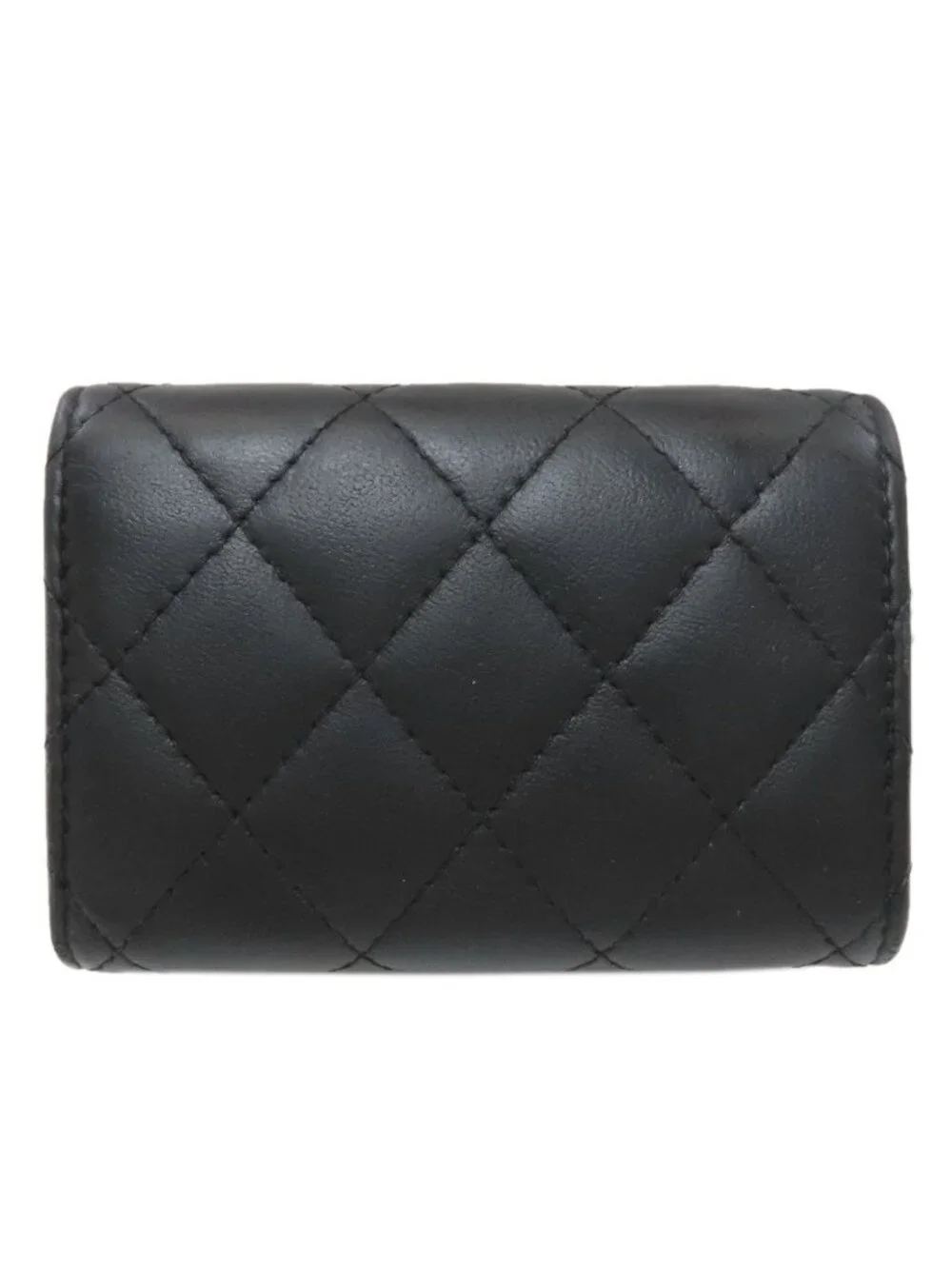 Chanel Quilted Compact Wallet Gold Trifold Lambskin
